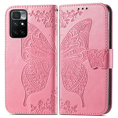 Custodia Portafoglio In Pelle Farfalla Cover con Supporto per Xiaomi Redmi 10 4G Rosa Caldo