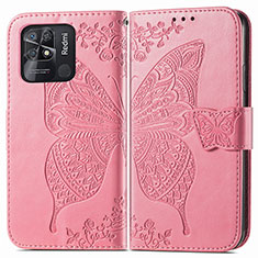 Custodia Portafoglio In Pelle Farfalla Cover con Supporto per Xiaomi Redmi 10 India Rosa Caldo