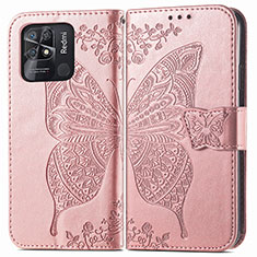 Custodia Portafoglio In Pelle Farfalla Cover con Supporto per Xiaomi Redmi 10C 4G Rosa