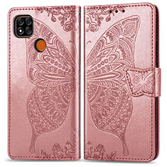 Custodia Portafoglio In Pelle Farfalla Cover con Supporto per Xiaomi Redmi 9 India Rosa