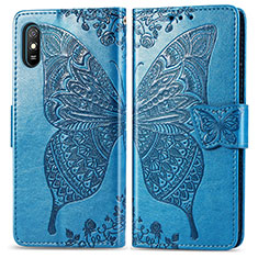 Custodia Portafoglio In Pelle Farfalla Cover con Supporto per Xiaomi Redmi 9i Blu