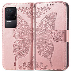 Custodia Portafoglio In Pelle Farfalla Cover con Supporto per Xiaomi Redmi K50 5G Rosa