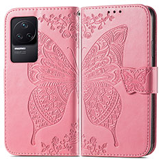 Custodia Portafoglio In Pelle Farfalla Cover con Supporto per Xiaomi Redmi K50 5G Rosa Caldo