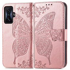 Custodia Portafoglio In Pelle Farfalla Cover con Supporto per Xiaomi Redmi K50 Gaming AMG F1 5G Rosa