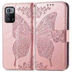 Custodia Portafoglio In Pelle Farfalla Cover con Supporto per Xiaomi Redmi Note 10 Pro 5G Rosa