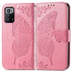 Custodia Portafoglio In Pelle Farfalla Cover con Supporto per Xiaomi Redmi Note 10 Pro 5G Rosa Caldo