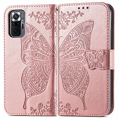 Custodia Portafoglio In Pelle Farfalla Cover con Supporto per Xiaomi Redmi Note 10 Pro Max Rosa