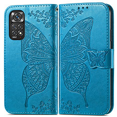 Custodia Portafoglio In Pelle Farfalla Cover con Supporto per Xiaomi Redmi Note 11 4G (2022) Blu