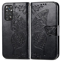 Custodia Portafoglio In Pelle Farfalla Cover con Supporto per Xiaomi Redmi Note 11 4G (2022) Nero