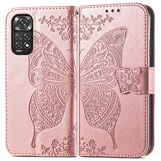 Custodia Portafoglio In Pelle Farfalla Cover con Supporto per Xiaomi Redmi Note 11 4G (2022) Rosa