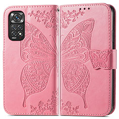 Custodia Portafoglio In Pelle Farfalla Cover con Supporto per Xiaomi Redmi Note 11 4G (2022) Rosa Caldo