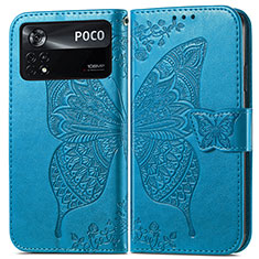 Custodia Portafoglio In Pelle Farfalla Cover con Supporto per Xiaomi Redmi Note 11E Pro 5G Blu