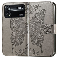 Custodia Portafoglio In Pelle Farfalla Cover con Supporto per Xiaomi Redmi Note 11E Pro 5G Grigio