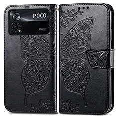 Custodia Portafoglio In Pelle Farfalla Cover con Supporto per Xiaomi Redmi Note 11E Pro 5G Nero