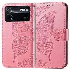 Custodia Portafoglio In Pelle Farfalla Cover con Supporto per Xiaomi Redmi Note 11E Pro 5G Rosa Caldo