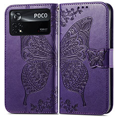 Custodia Portafoglio In Pelle Farfalla Cover con Supporto per Xiaomi Redmi Note 11E Pro 5G Viola