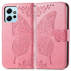 Custodia Portafoglio In Pelle Farfalla Cover con Supporto per Xiaomi Redmi Note 12 4G Rosa Caldo