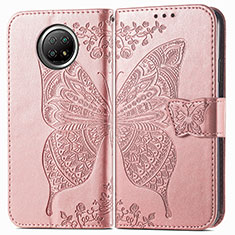 Custodia Portafoglio In Pelle Farfalla Cover con Supporto per Xiaomi Redmi Note 9 5G Rosa