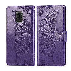 Custodia Portafoglio In Pelle Farfalla Cover con Supporto per Xiaomi Redmi Note 9S Viola