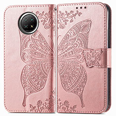 Custodia Portafoglio In Pelle Farfalla Cover con Supporto per Xiaomi Redmi Note 9T 5G Rosa