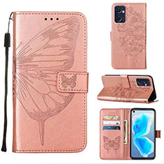 Custodia Portafoglio In Pelle Farfalla Cover con Supporto Y01B per OnePlus Nord CE 2 5G Oro Rosa