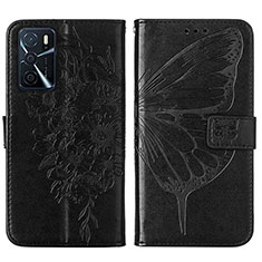 Custodia Portafoglio In Pelle Farfalla Cover con Supporto Y01B per Oppo A16 Nero