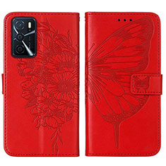 Custodia Portafoglio In Pelle Farfalla Cover con Supporto Y01B per Oppo A16 Rosso