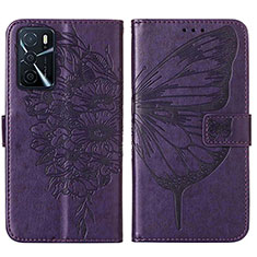 Custodia Portafoglio In Pelle Farfalla Cover con Supporto Y01B per Oppo A16 Viola