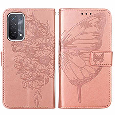 Custodia Portafoglio In Pelle Farfalla Cover con Supporto Y01B per Oppo A54 5G Oro Rosa