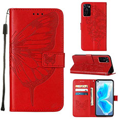 Custodia Portafoglio In Pelle Farfalla Cover con Supporto Y01B per Oppo A55S 5G Rosso