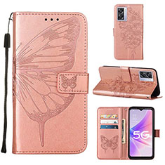 Custodia Portafoglio In Pelle Farfalla Cover con Supporto Y01B per Oppo A56S 5G Oro Rosa