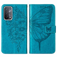 Custodia Portafoglio In Pelle Farfalla Cover con Supporto Y01B per Oppo A74 5G Blu