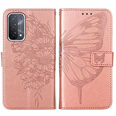 Custodia Portafoglio In Pelle Farfalla Cover con Supporto Y01B per Oppo A74 5G Oro Rosa