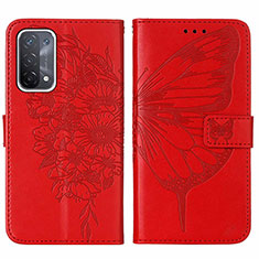 Custodia Portafoglio In Pelle Farfalla Cover con Supporto Y01B per Oppo A74 5G Rosso