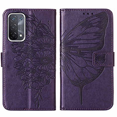 Custodia Portafoglio In Pelle Farfalla Cover con Supporto Y01B per Oppo A74 5G Viola