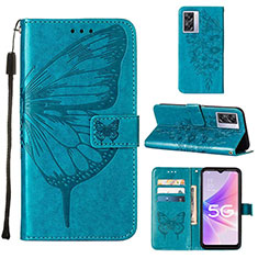 Custodia Portafoglio In Pelle Farfalla Cover con Supporto Y01B per Oppo A77 5G Blu