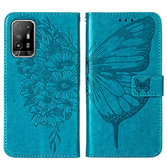 Custodia Portafoglio In Pelle Farfalla Cover con Supporto Y01B per Oppo A95 5G Blu