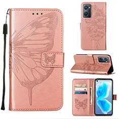 Custodia Portafoglio In Pelle Farfalla Cover con Supporto Y01B per Oppo A96 4G Oro Rosa