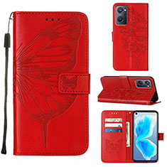 Custodia Portafoglio In Pelle Farfalla Cover con Supporto Y01B per Oppo A96 4G Rosso