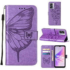 Custodia Portafoglio In Pelle Farfalla Cover con Supporto Y01B per Oppo K10 5G India Lavanda