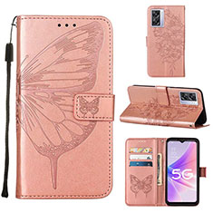 Custodia Portafoglio In Pelle Farfalla Cover con Supporto Y01B per Oppo K10 5G India Oro Rosa