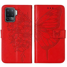 Custodia Portafoglio In Pelle Farfalla Cover con Supporto Y01B per Oppo Reno5 F Rosso