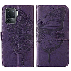 Custodia Portafoglio In Pelle Farfalla Cover con Supporto Y01B per Oppo Reno5 F Viola