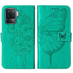 Custodia Portafoglio In Pelle Farfalla Cover con Supporto Y01B per Oppo Reno5 Lite Verde