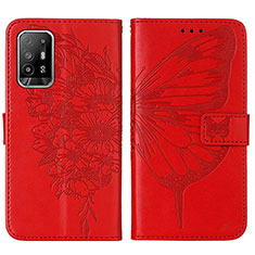 Custodia Portafoglio In Pelle Farfalla Cover con Supporto Y01B per Oppo Reno5 Z 5G Rosso