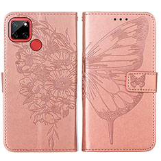 Custodia Portafoglio In Pelle Farfalla Cover con Supporto Y01B per Realme 7i RMX2193 Oro Rosa