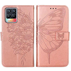 Custodia Portafoglio In Pelle Farfalla Cover con Supporto Y01B per Realme 8 4G Oro Rosa