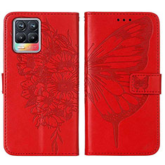 Custodia Portafoglio In Pelle Farfalla Cover con Supporto Y01B per Realme 8 4G Rosso