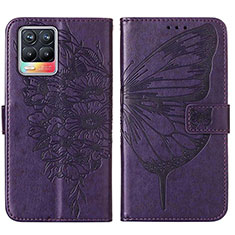 Custodia Portafoglio In Pelle Farfalla Cover con Supporto Y01B per Realme 8 4G Viola