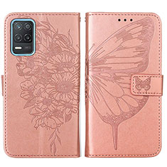 Custodia Portafoglio In Pelle Farfalla Cover con Supporto Y01B per Realme 8 5G Oro Rosa